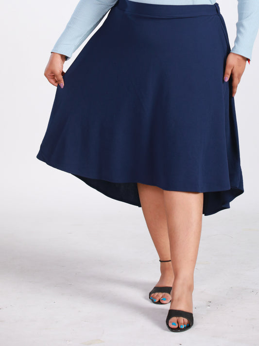 Plus Size High-Low Flare Skirt in Navy