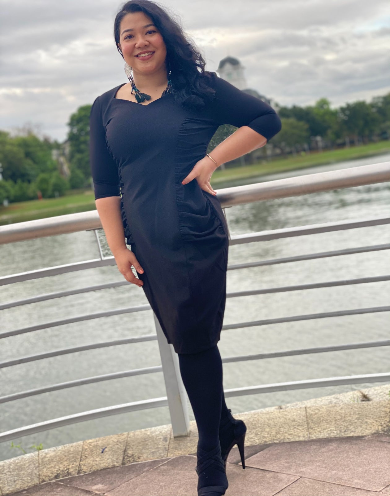 Tailored Midi Dress in Black - Ebony