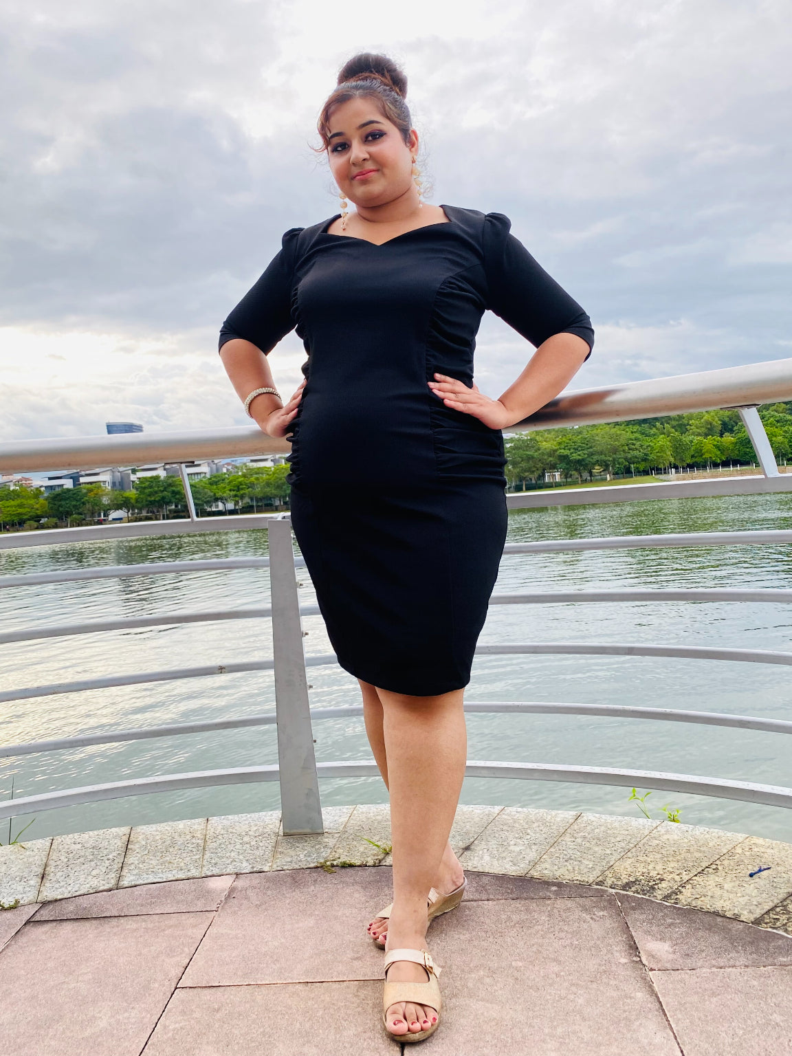 Tailored Midi Dress in Black - Ebony