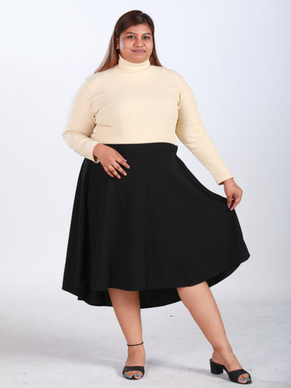 Plus Size High-Low Flare Skirt in Black