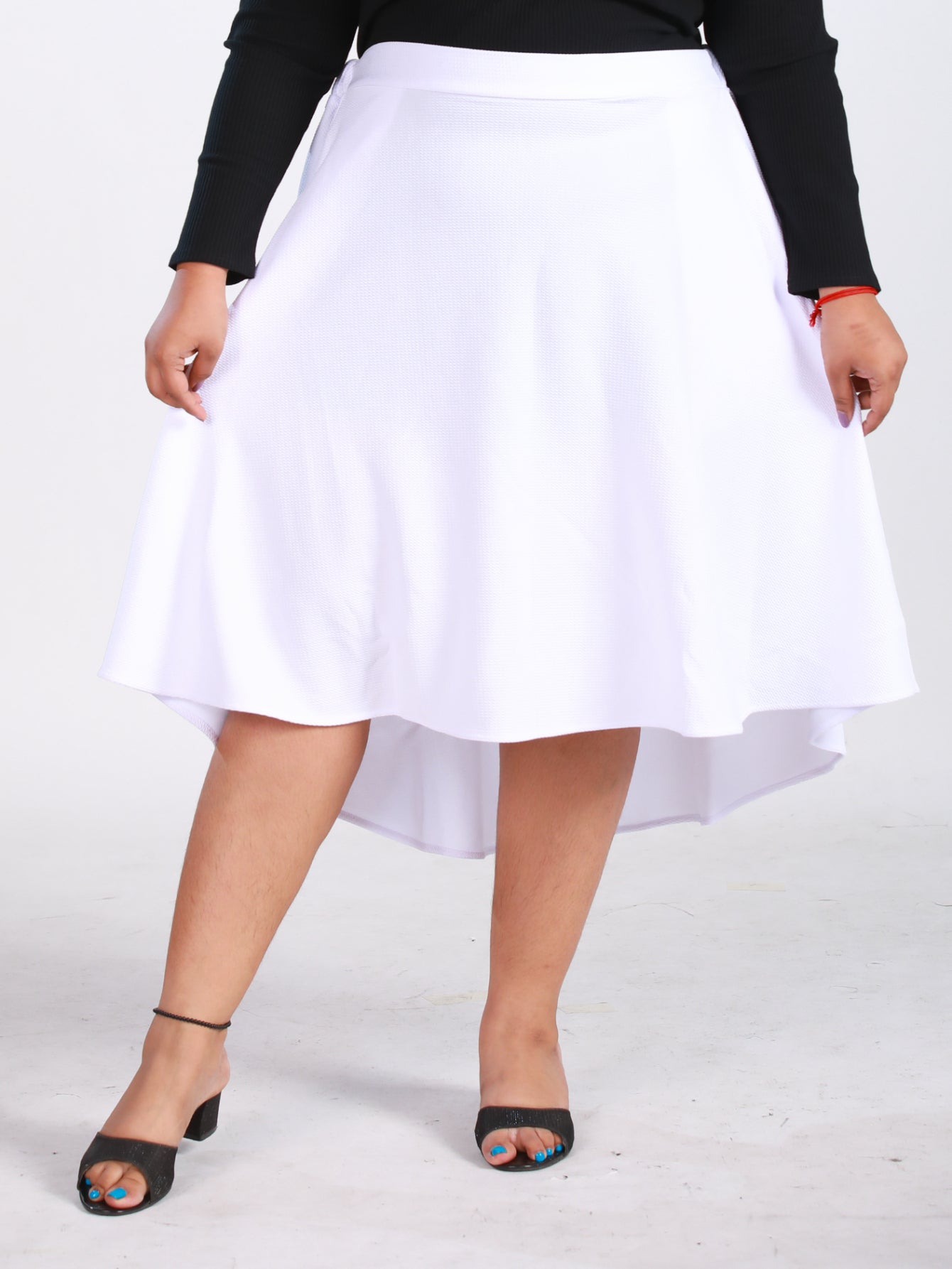 Plus Size High-Low Flare Skirt in White