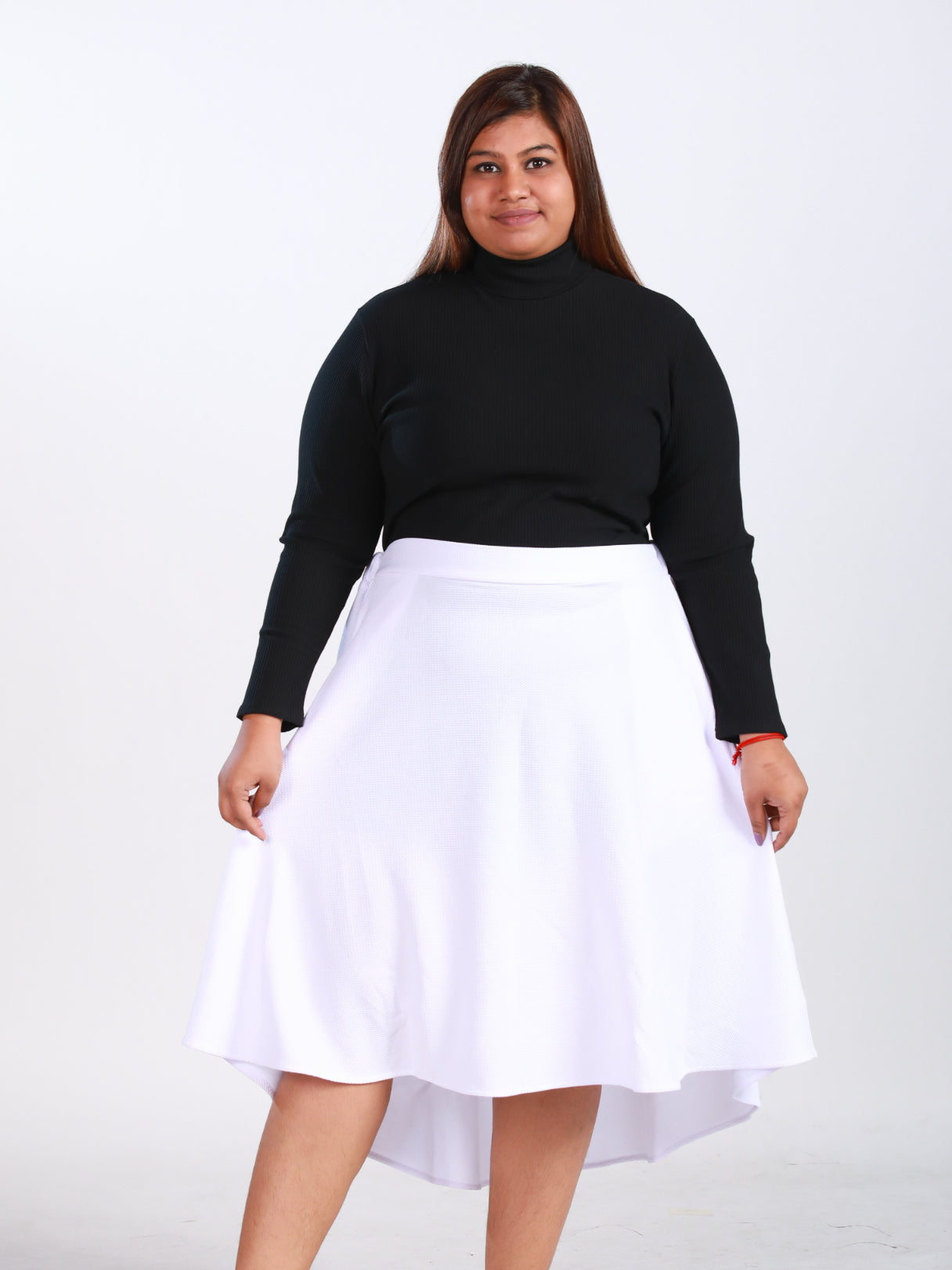 Plus Size High-Low Flare Skirt in White