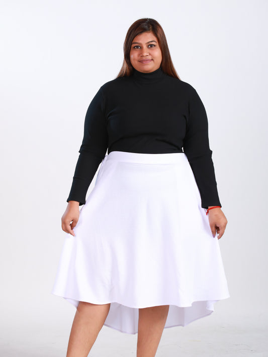 Plus Size High-Low Flare Skirt in White