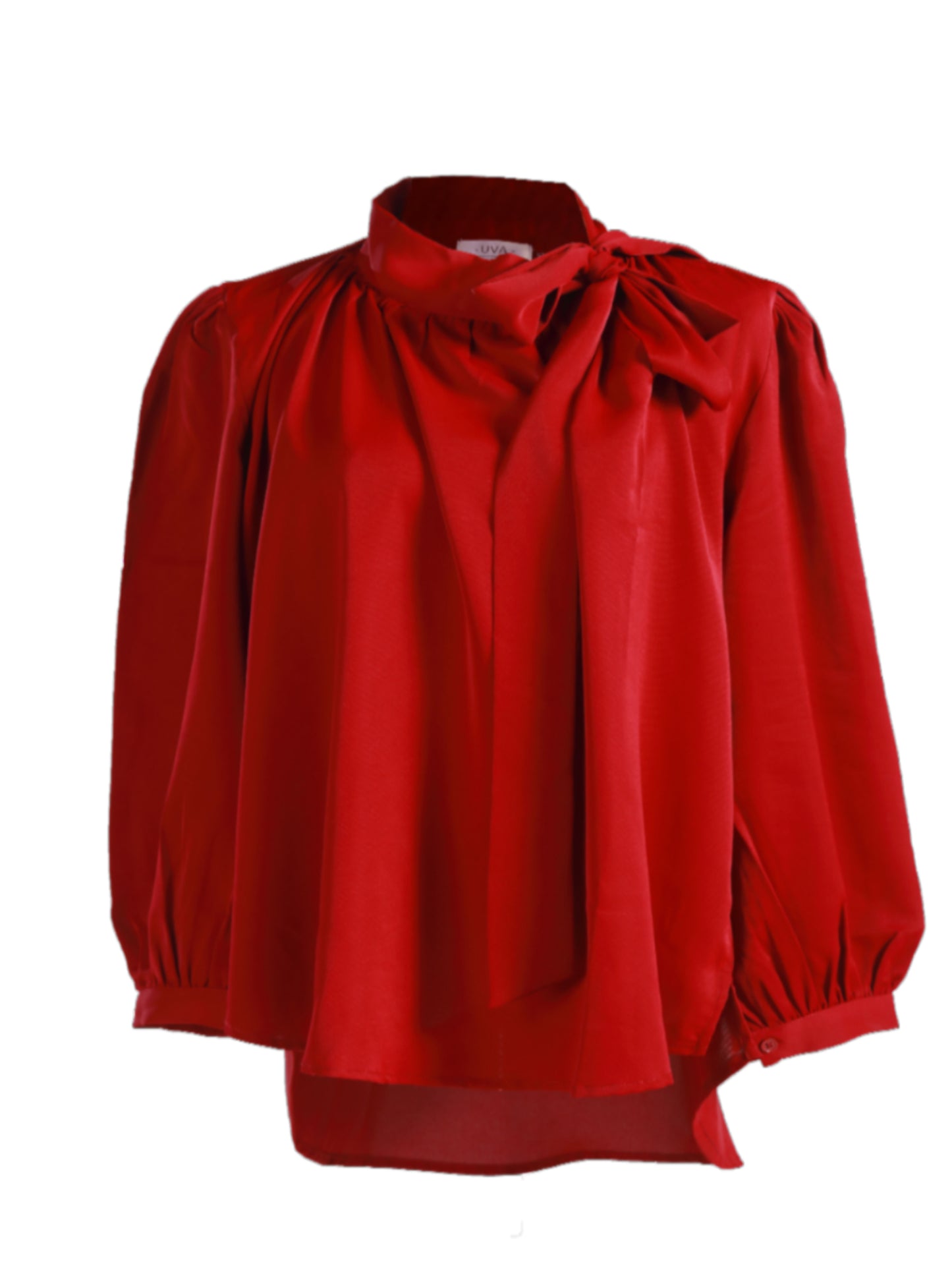 Plus Size Tie-Neck Gathered Flare Blouse in Red