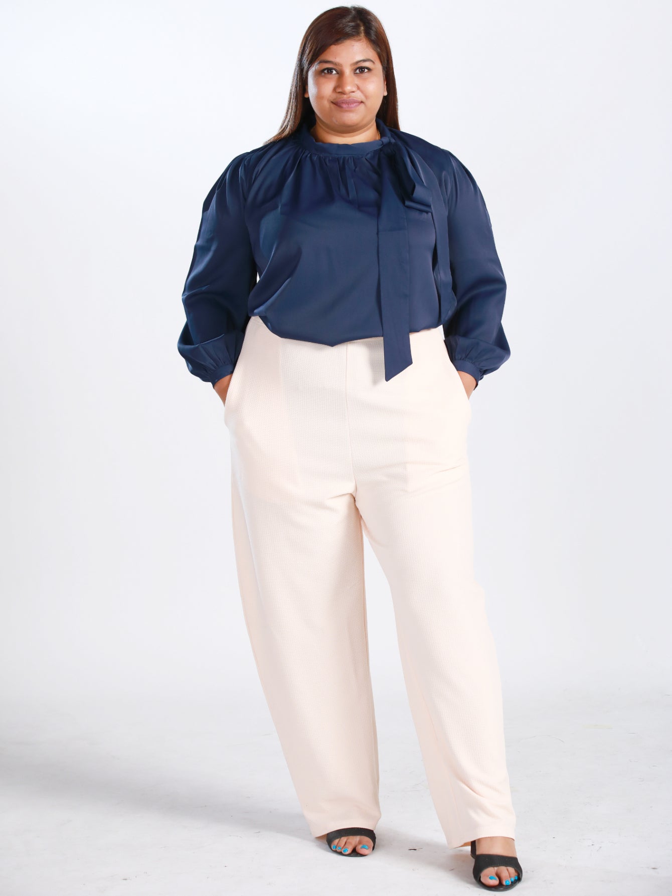 Plus Size High-Waist Pants in Beige