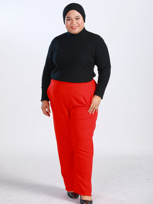 Plus Size High-Waist Pants in Red
