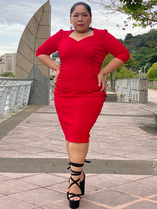 Tailored Midi Dress in Red - Scarlet